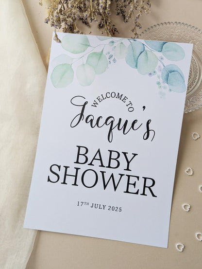 Eucalyptus Baby Shower Sign, Welcome Poster, Neutral Shower, Baby Sprinkle A4 Printed