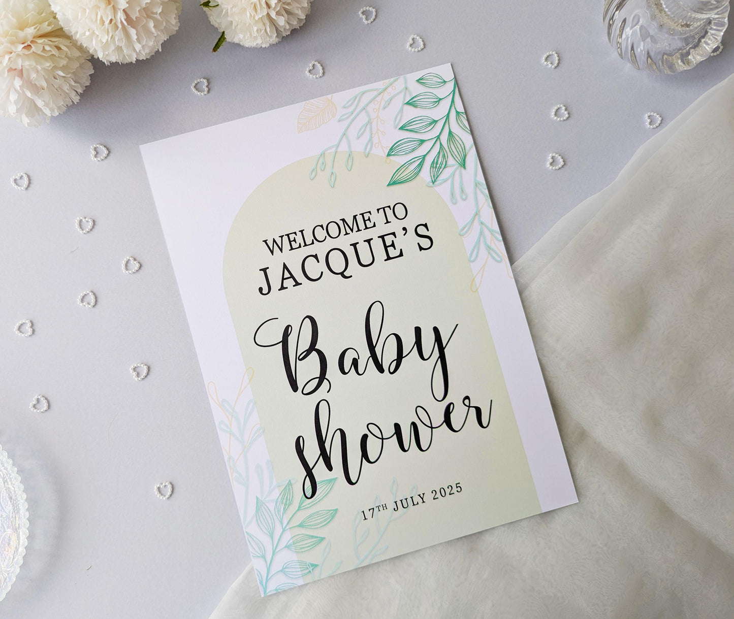 Sage Green Arch Baby Shower Sign, Welcome Poster, Boy, Baby Sprinkle A4 Printed