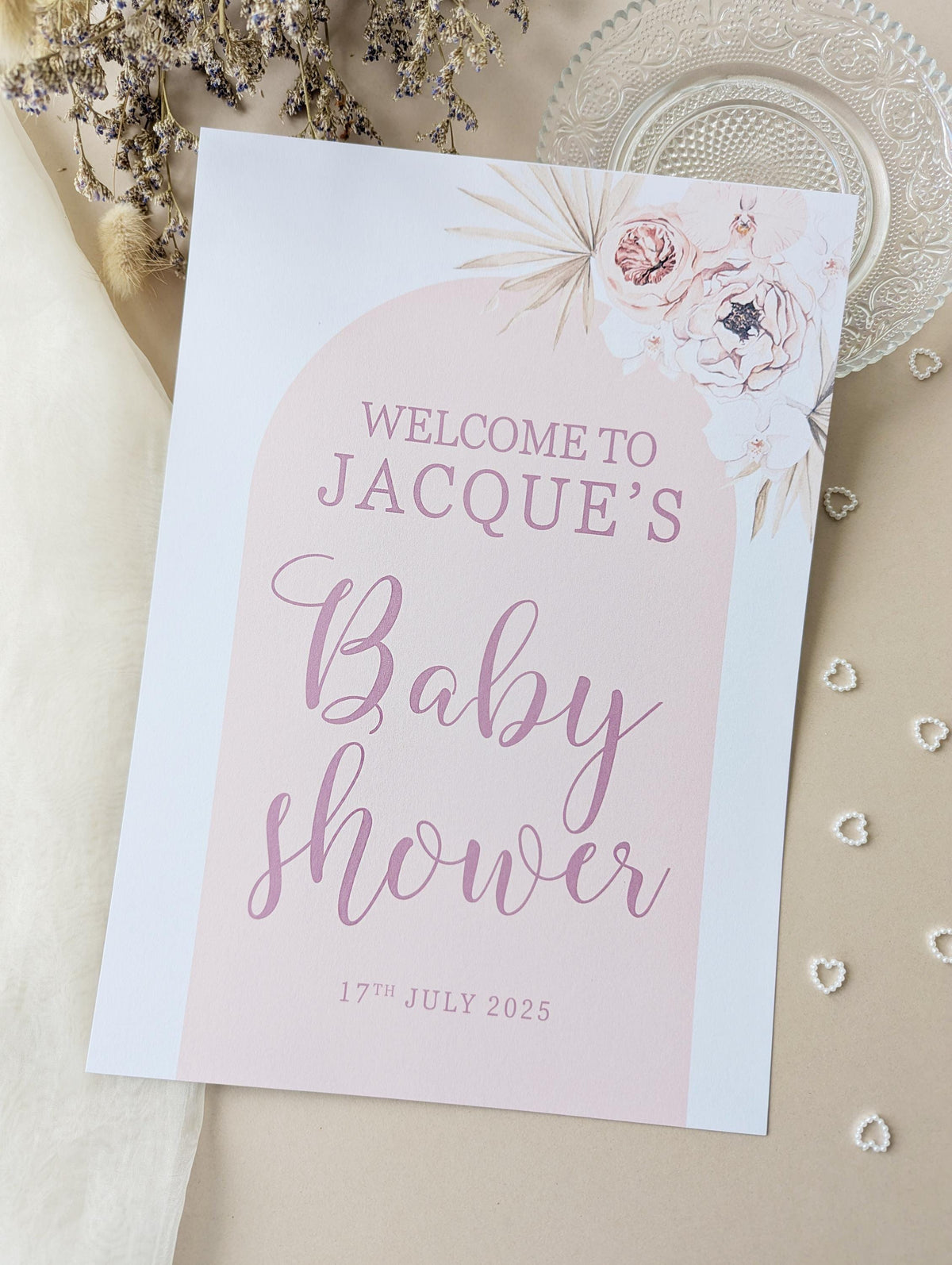 Boho Pink Arch Baby Shower Sign, Welcome Poster, Girl, Baby Sprinkle A4 Printed