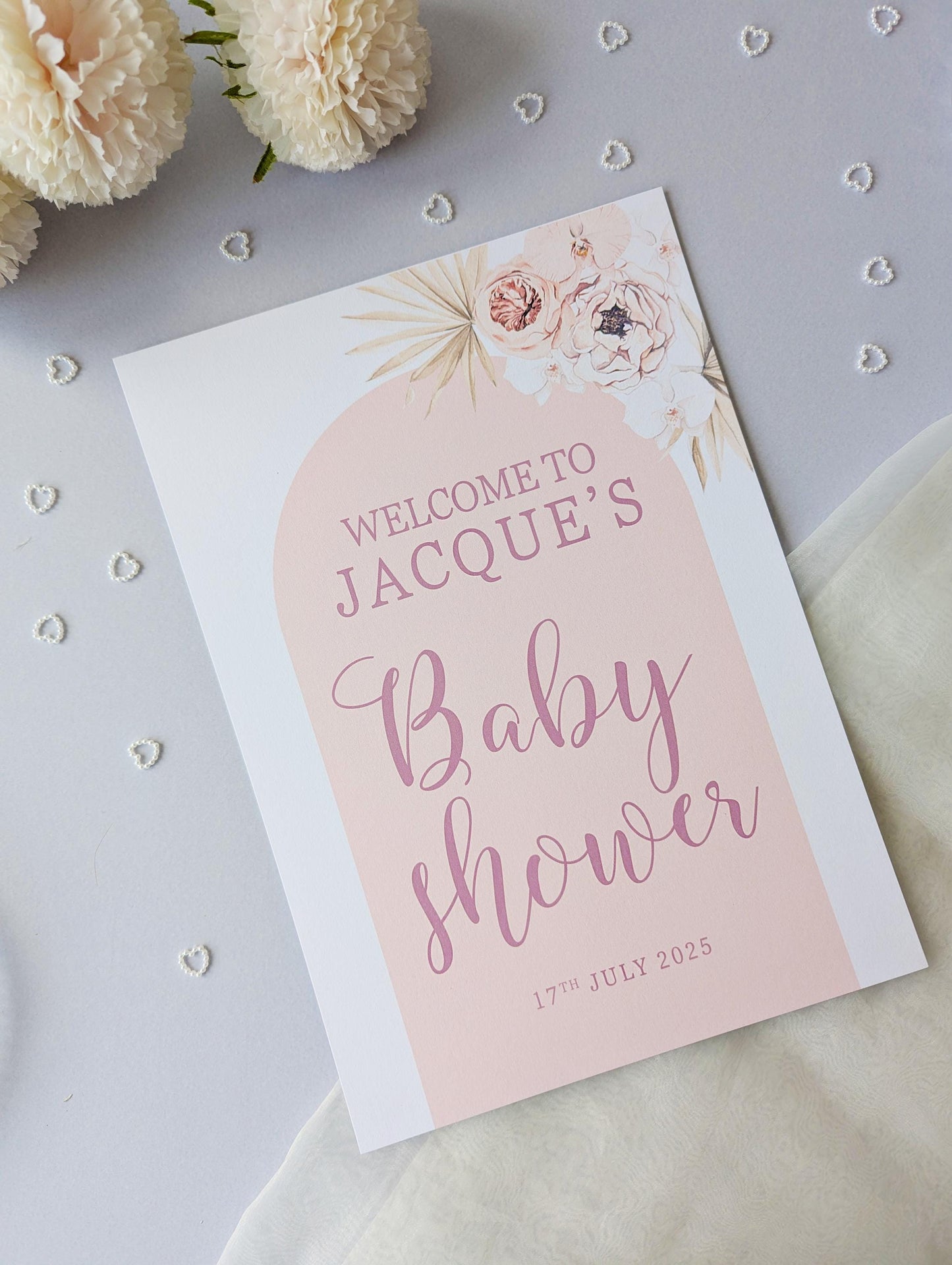 Boho Pink Arch Baby Shower Sign, Welcome Poster, Girl, Baby Sprinkle A4 Printed