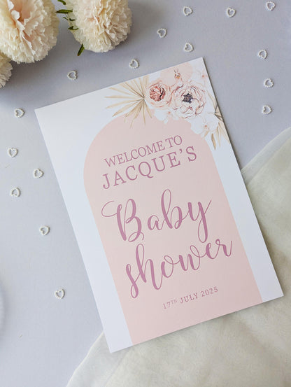 Boho Pink Arch Baby Shower Sign, Welcome Poster, Girl, Baby Sprinkle A4 Printed