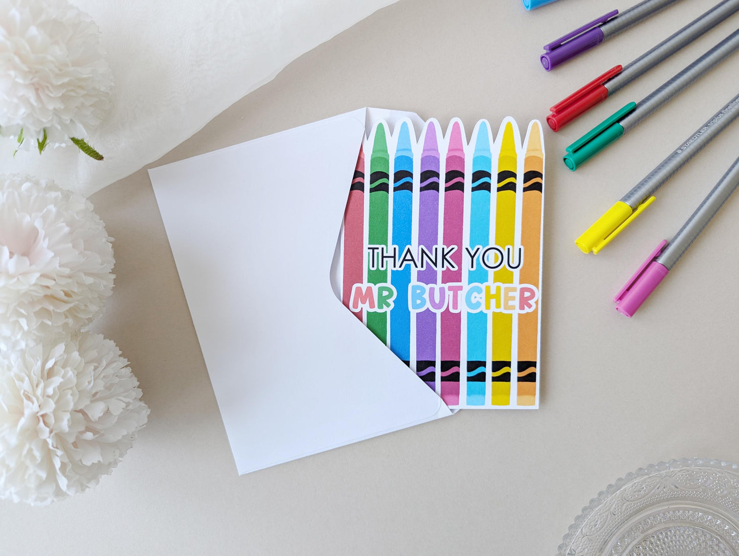 Personalised Thank You Teacher Card, Crayon Design, Nursery, Pre School, Colourful Card, A6