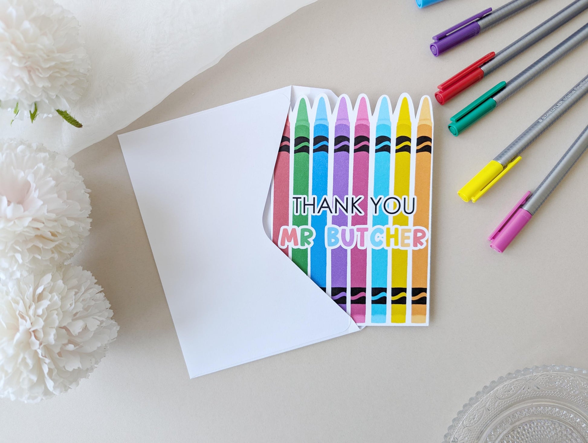 Personalised Thank You Teacher Card, Crayon Design, Nursery, Pre School, Colourful Card, A6