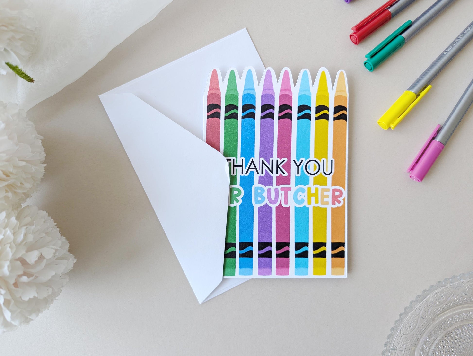 Personalised Thank You Teacher Card, Crayon Design, Nursery, Pre School, Colourful Card, A6