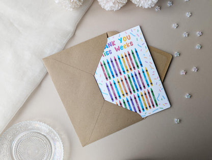 Personalised Thank You Teacher Card, Inspirational Teacher, Colourful Card, Crayon Design, Card from Class, A5