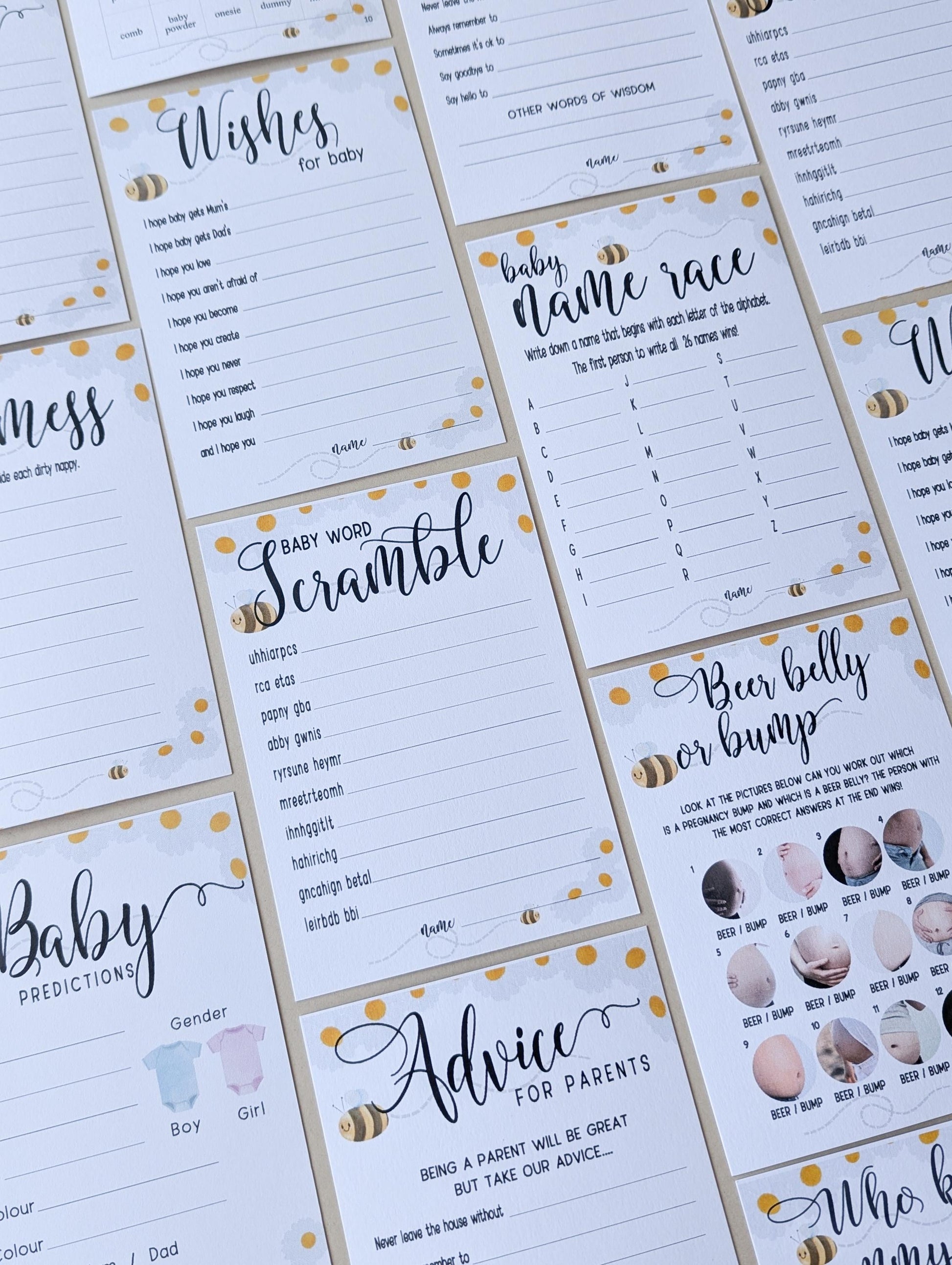 Mama to Bee Baby Shower Game Bundle: A6 Prediction Cards