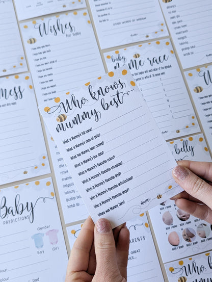 Mama to Bee Baby Shower Game Bundle: A6 Prediction Cards