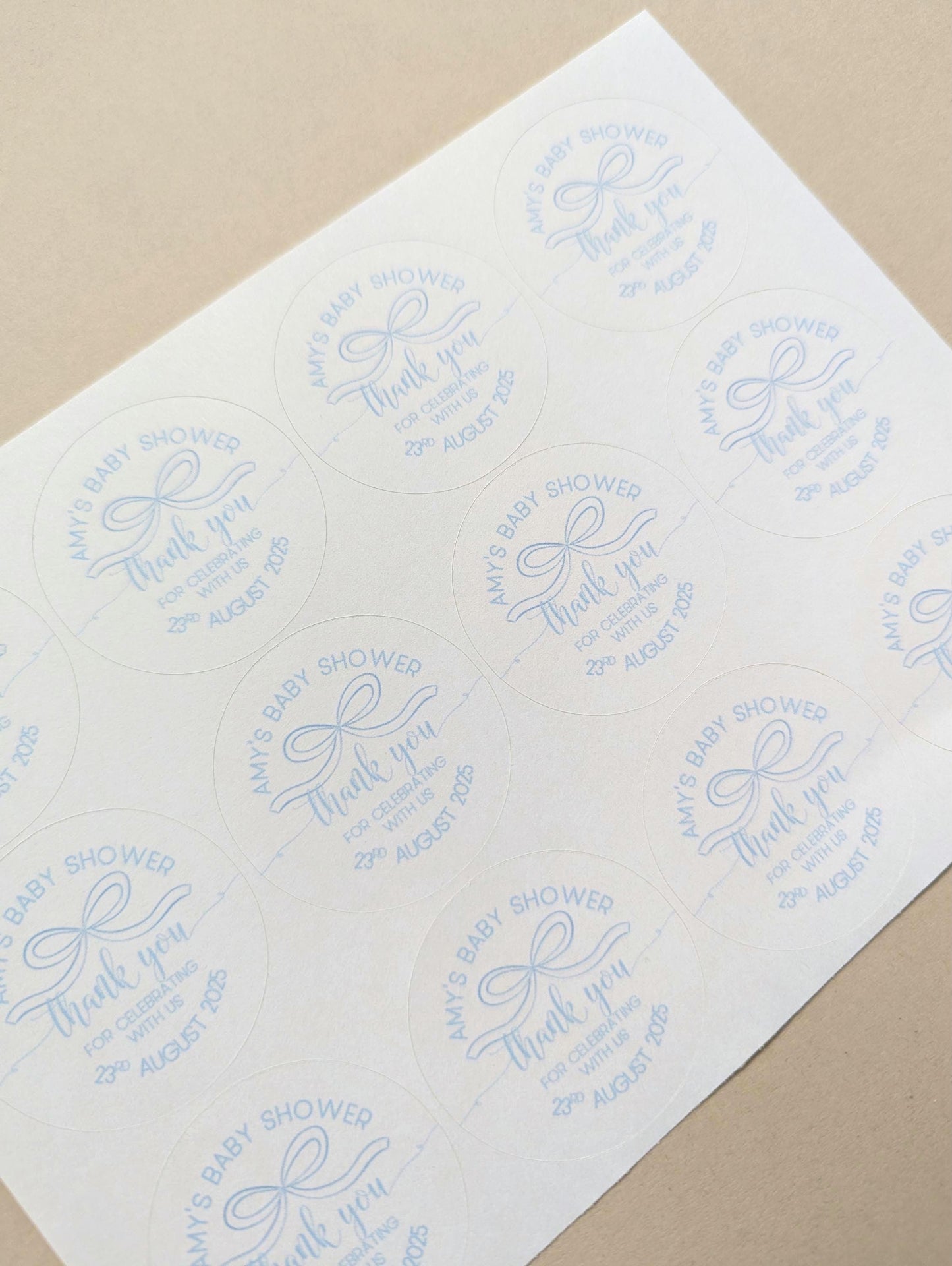 Baby Shower Sticker Favours, Blue Bow Baby Shower Decorations, Baby Boy, Mum to be