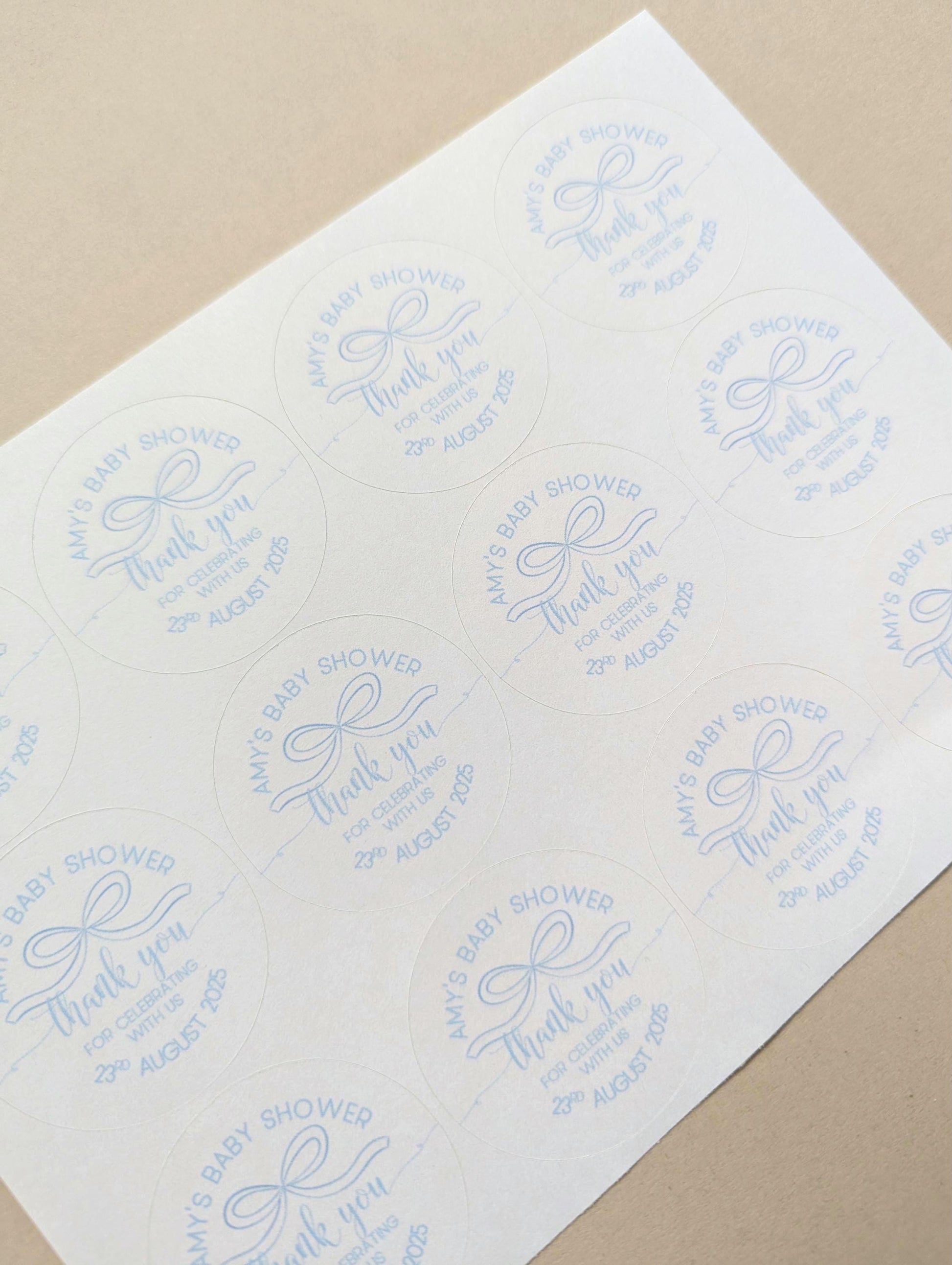 Baby Shower Sticker Favours, Blue Bow Baby Shower Decorations, Baby Boy, Mum to be