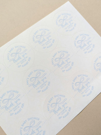 Baby Shower Sticker Favours, Blue Bow Baby Shower Decorations, Baby Boy, Mum to be