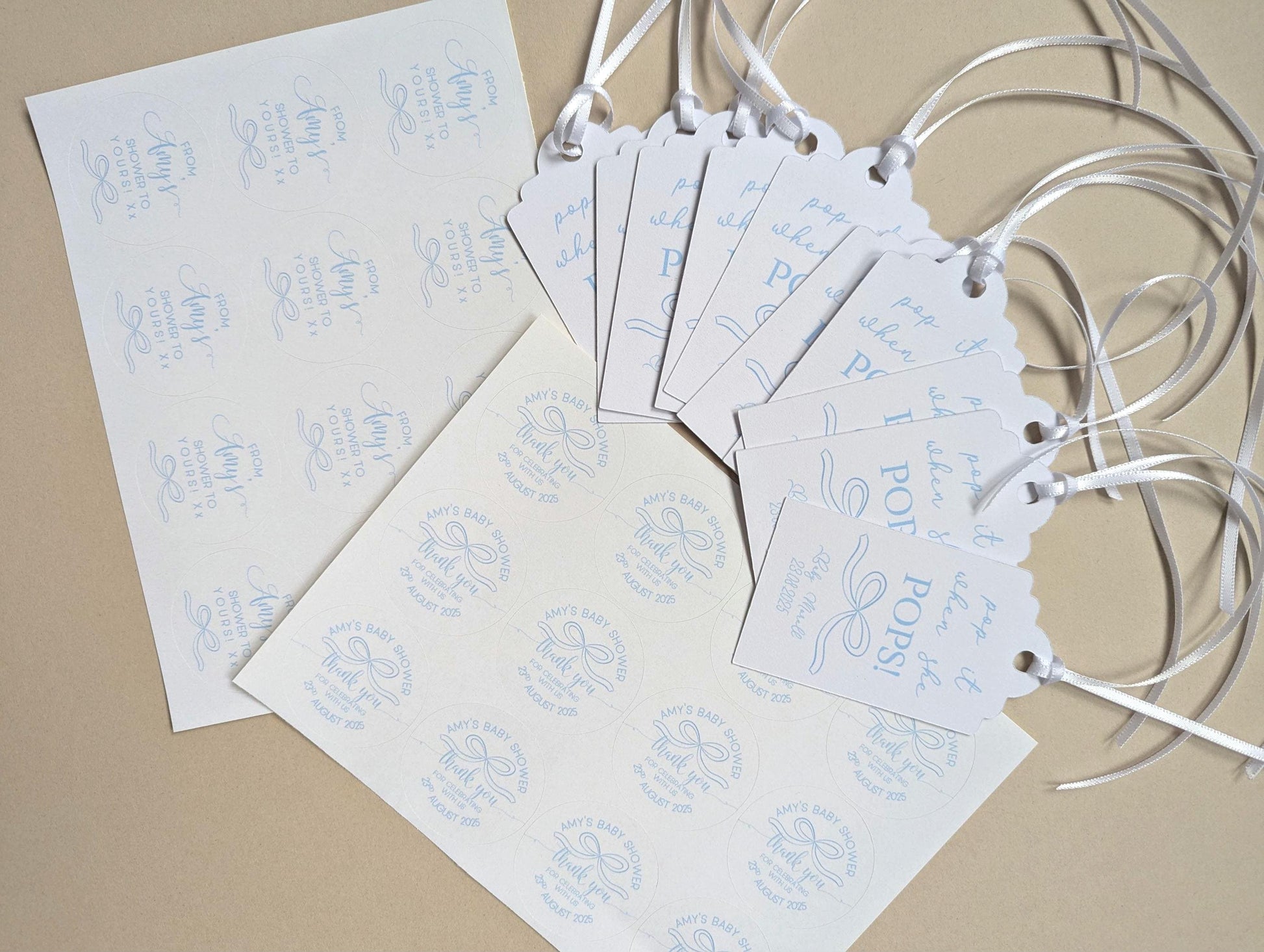 Baby Shower Sticker Favours, Blue Bow Baby Shower Decorations, Baby Boy, Mum to be