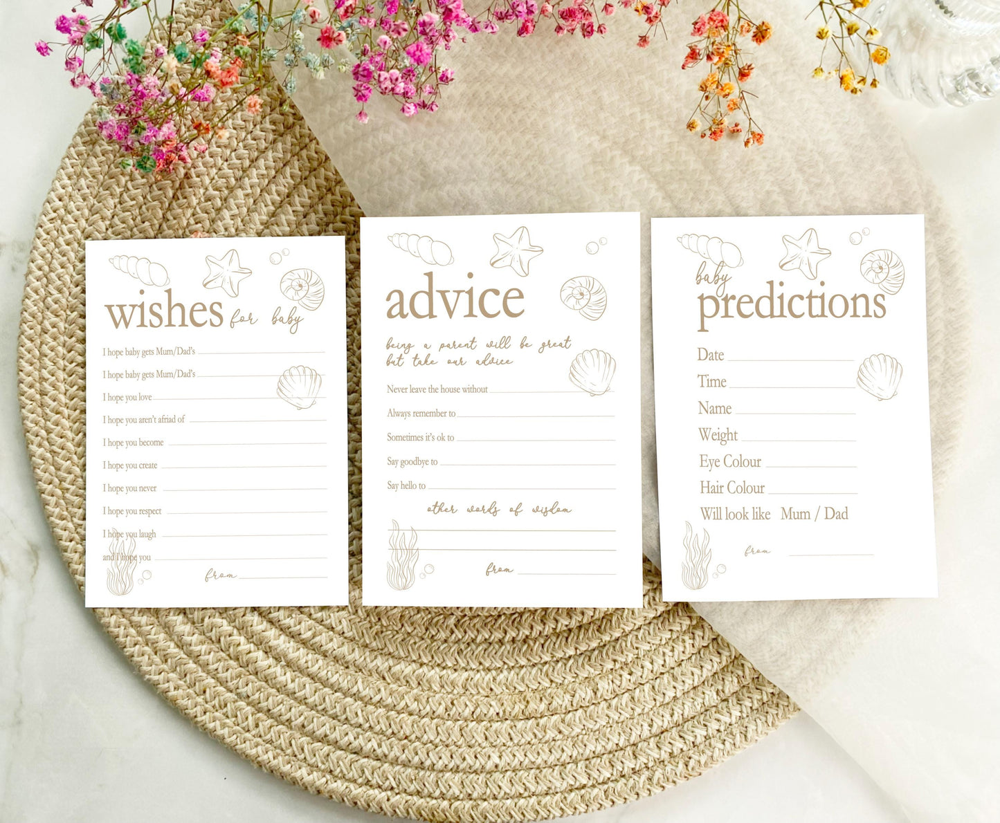 Sea Shell Baby Shower Game Cards: Under The Sea Theme (A6)
