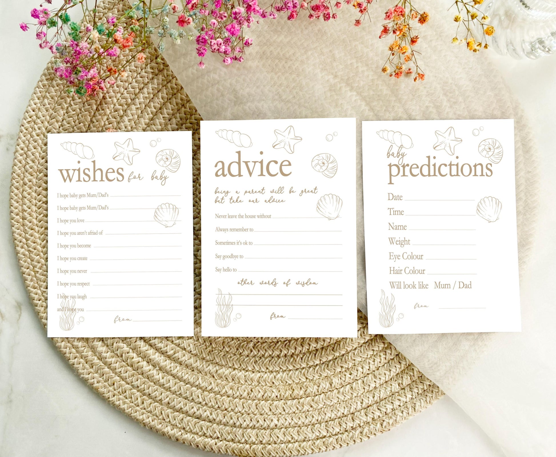 Sea Shell Baby Shower Game Cards: Under The Sea Theme (A6)