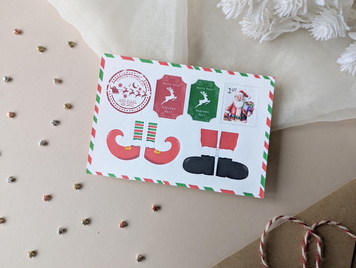 Father Christmas Stamps, DIY Homemade Letter From Santa, Santa Stickers, North Pole Mail