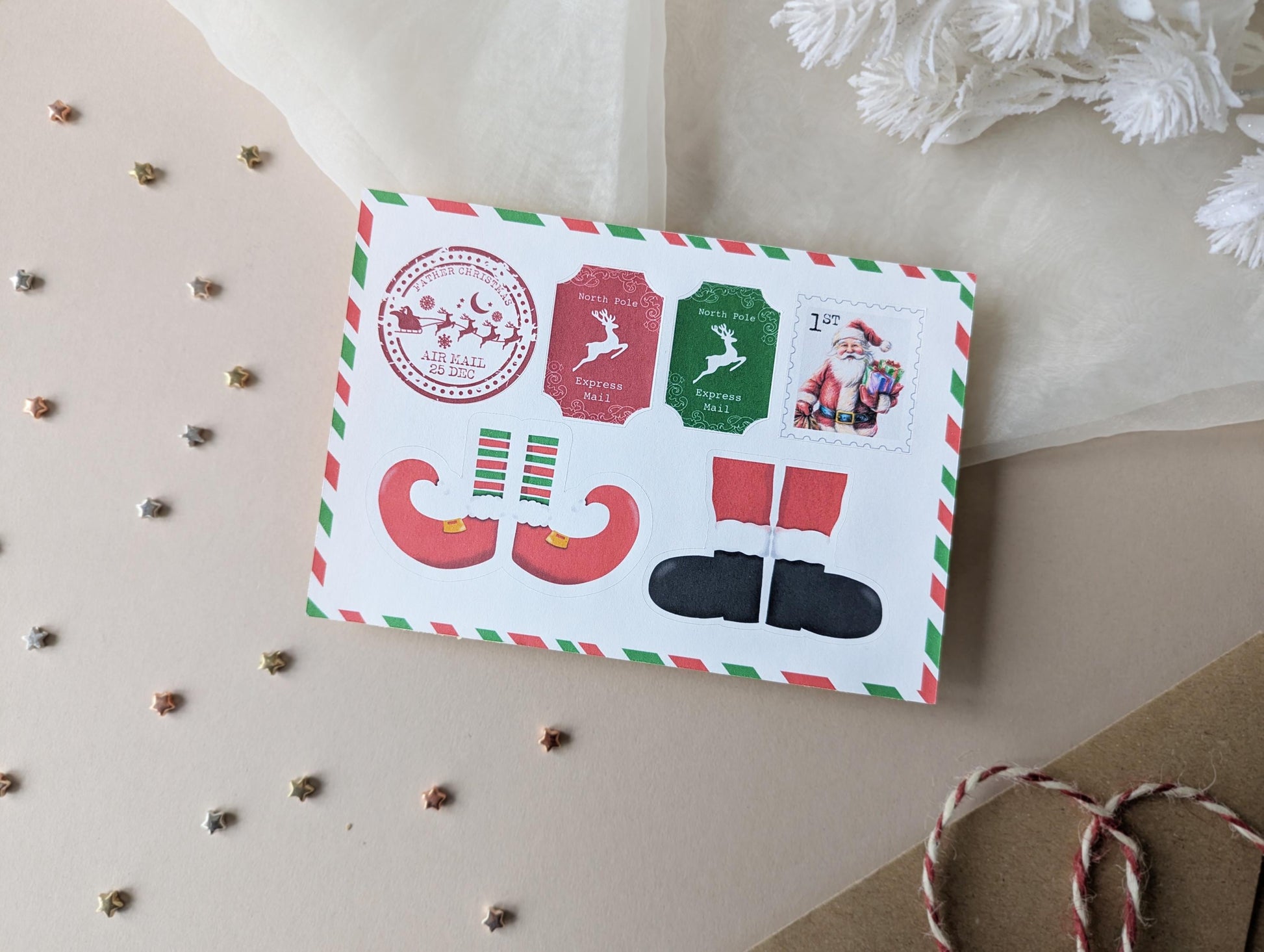 Father Christmas Stamps, DIY Homemade Letter From Santa, Santa Stickers, North Pole Mail