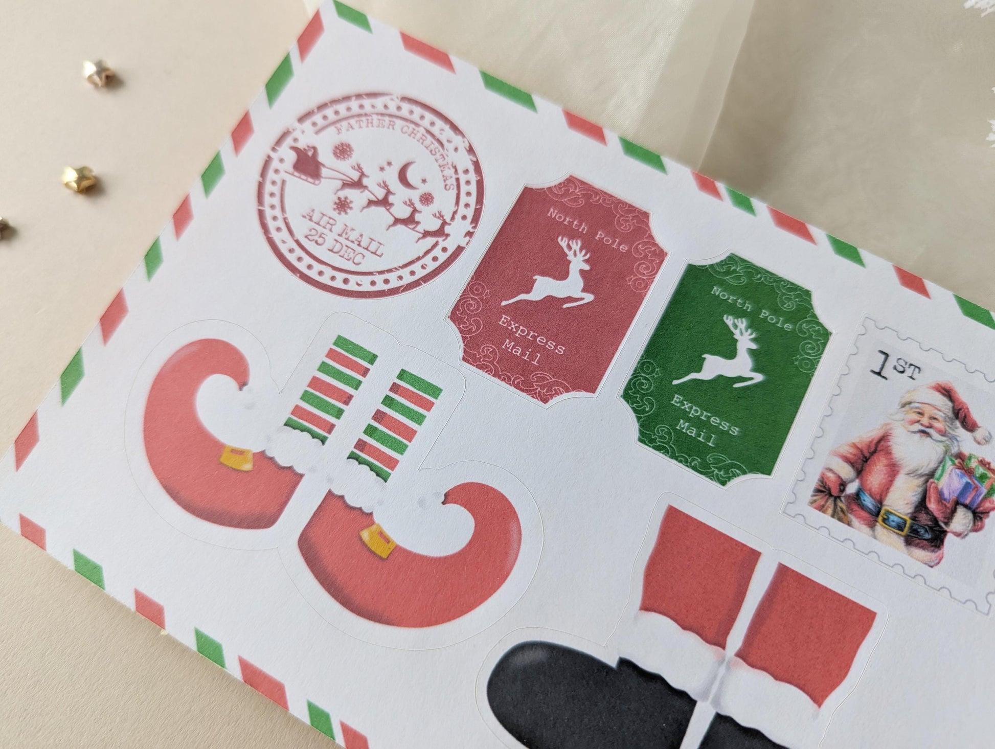 Father Christmas Stamps, DIY Homemade Letter From Santa, Santa Stickers, North Pole Mail