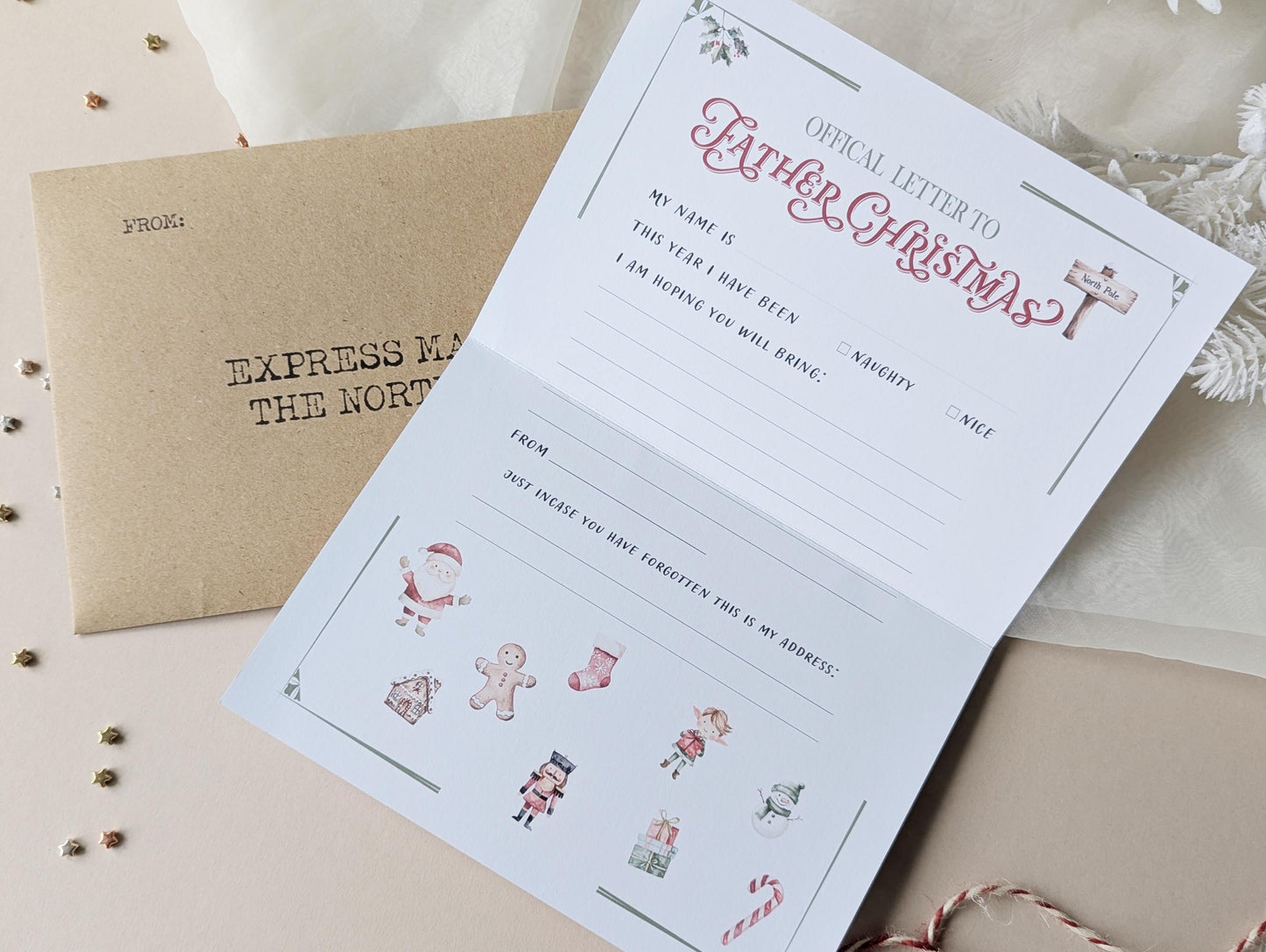 DIY Homemade Letter to Santa, Father Christmas Stamps, North Pole Mail, Present Wish List
