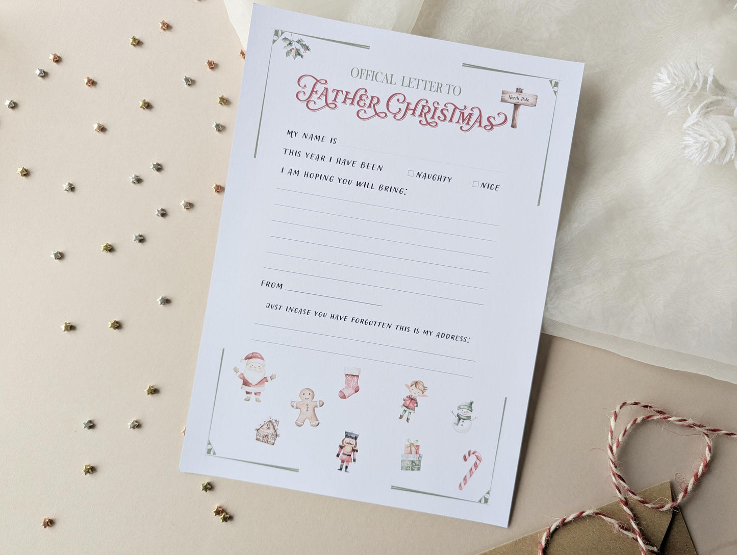 DIY Homemade Letter to Santa, Father Christmas Stamps, North Pole Mail, Present Wish List