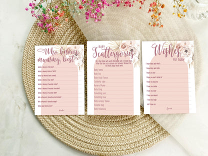 Pink Arch Baby Shower Games: Prediction and Advice Cards Game, Girl Baby Shower, Mum To Be, Gender Reveal Party