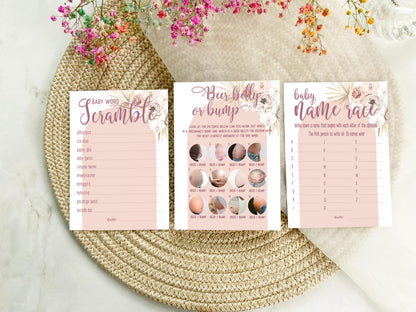 Pink Arch Baby Shower Games: Prediction and Advice Cards Game, Girl Baby Shower, Mum To Be, Gender Reveal Party