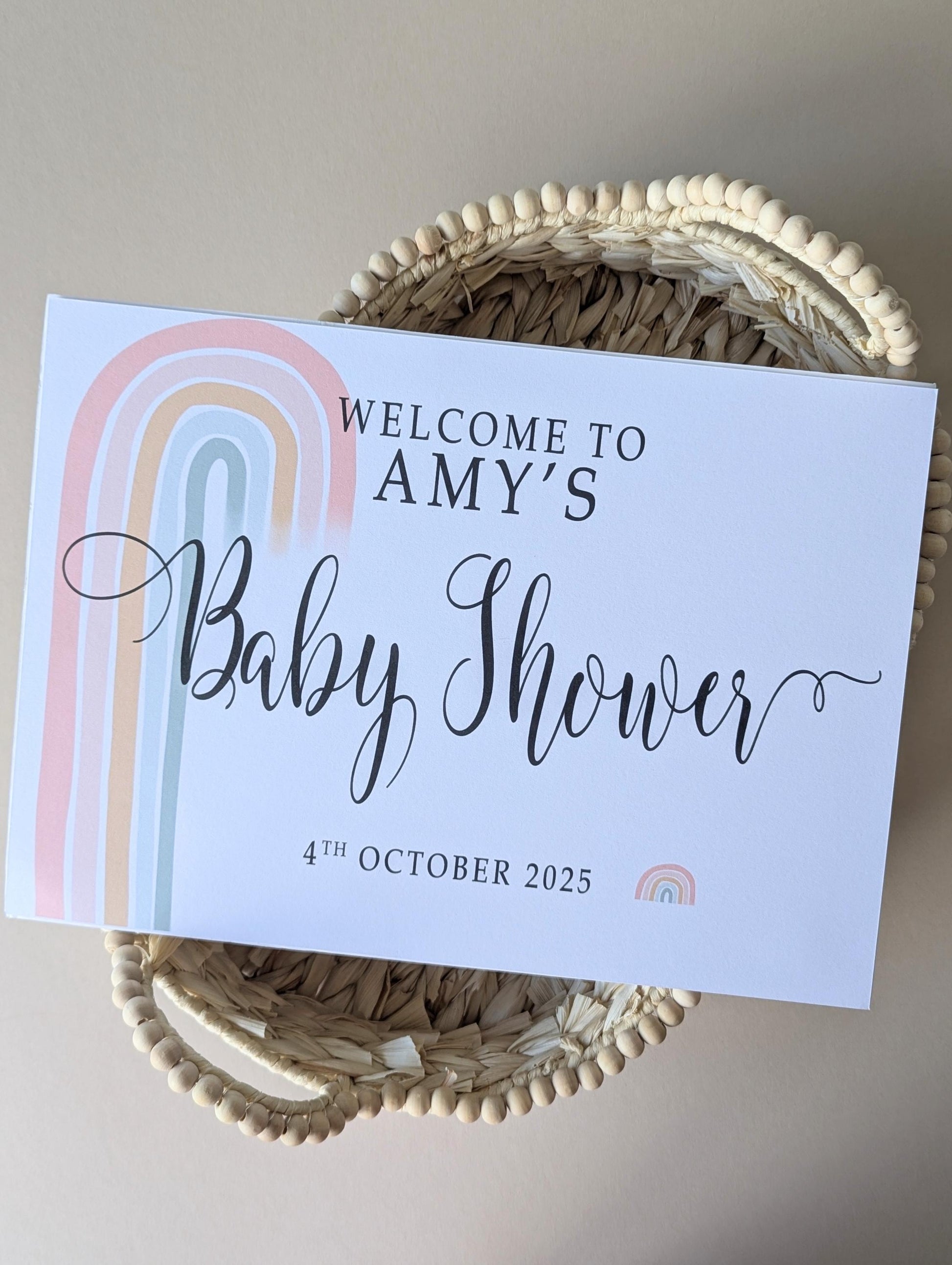 Pastel Rainbow Baby Shower Welcome Sign: Personalised Poster