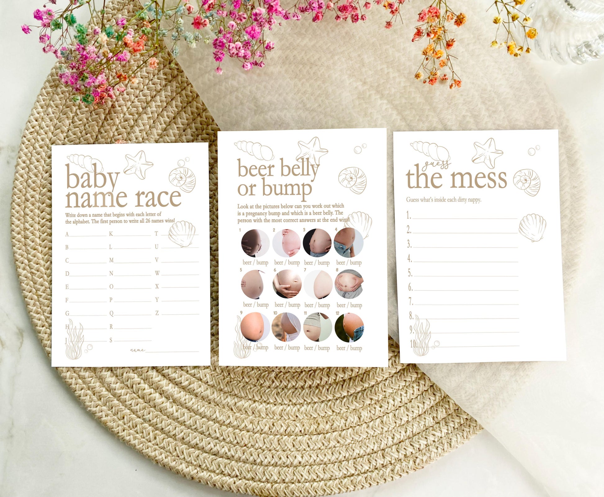Sea Shell Baby Shower Game Cards: Under The Sea Theme (A6)