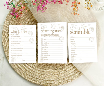 Sea Shell Baby Shower Game Cards: Under The Sea Theme (A6)