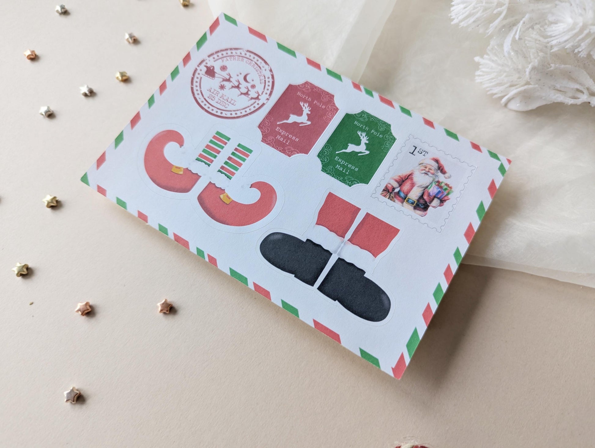 Father Christmas Stamps, DIY Homemade Letter From Santa, Santa Stickers, North Pole Mail