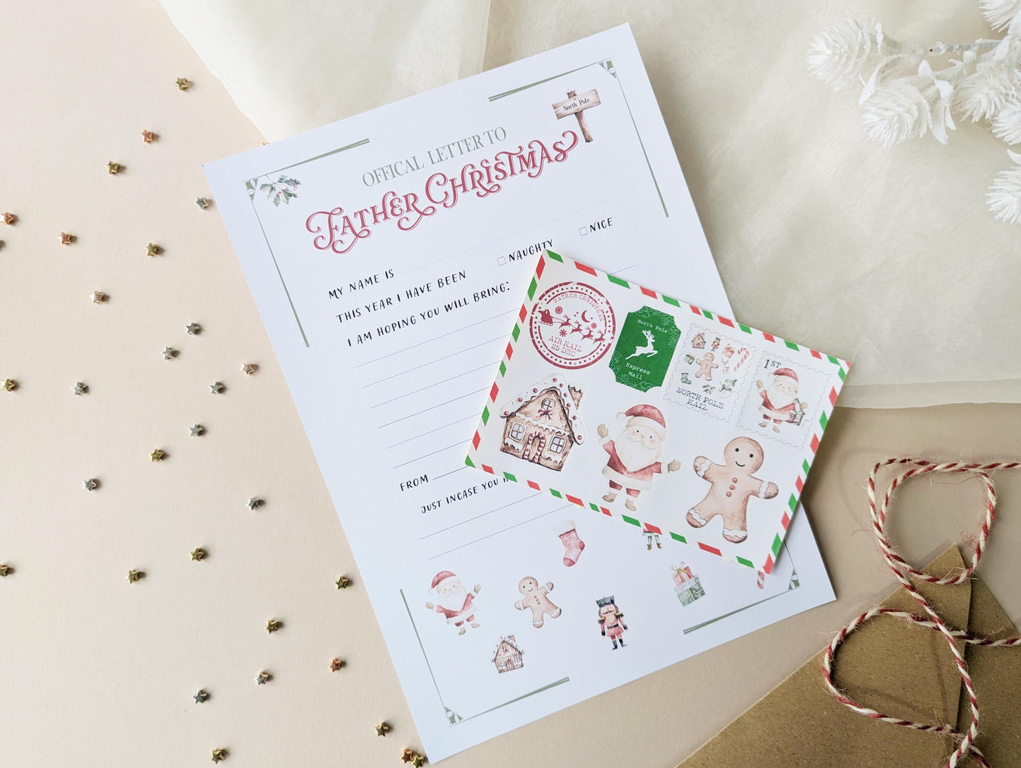 DIY Homemade Letter to Santa, Father Christmas Stamps, North Pole Mail, Present Wish List