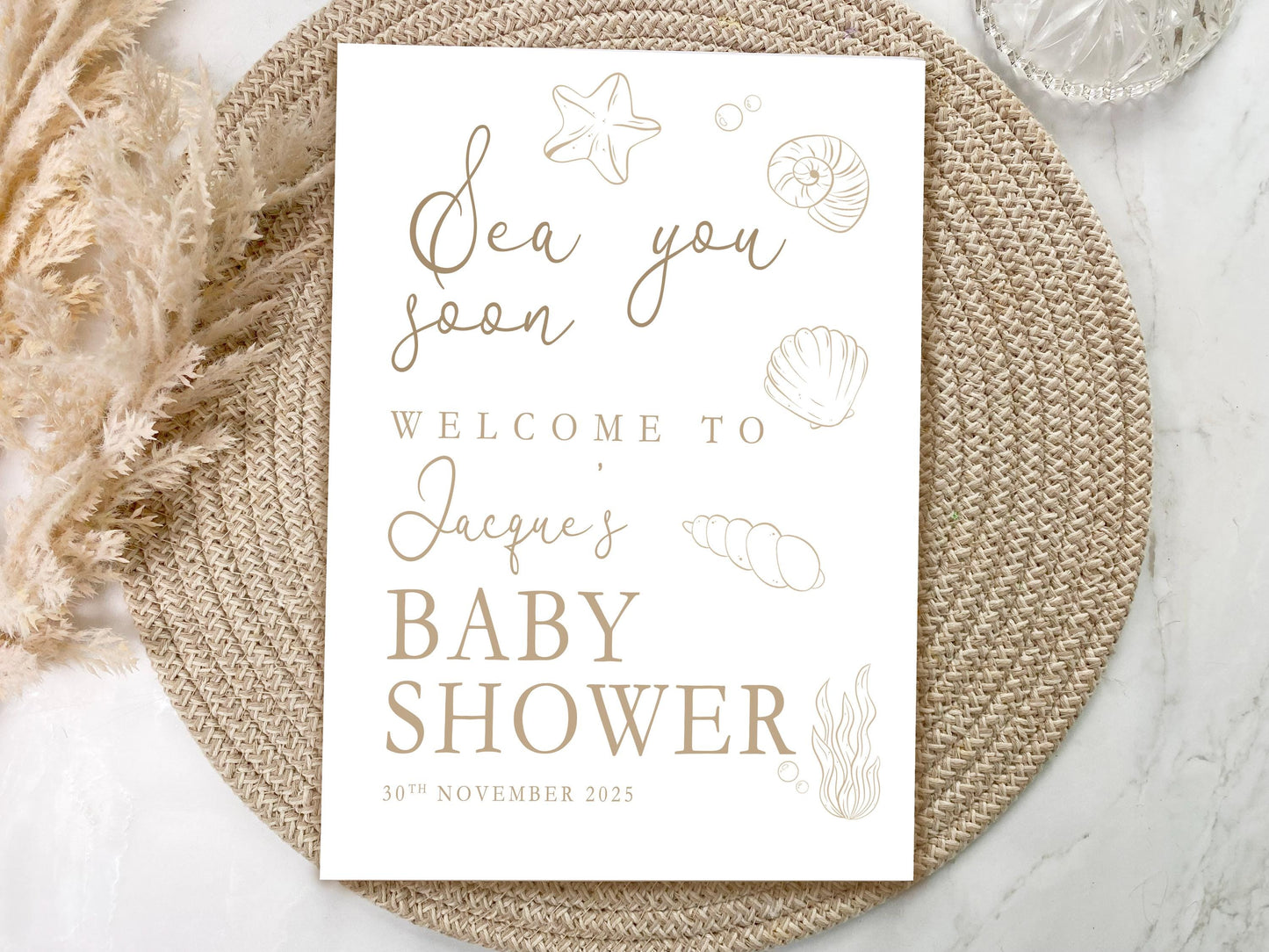 Sea Shell Baby Shower Poster: Customizable Keepsake, Neutral Theme