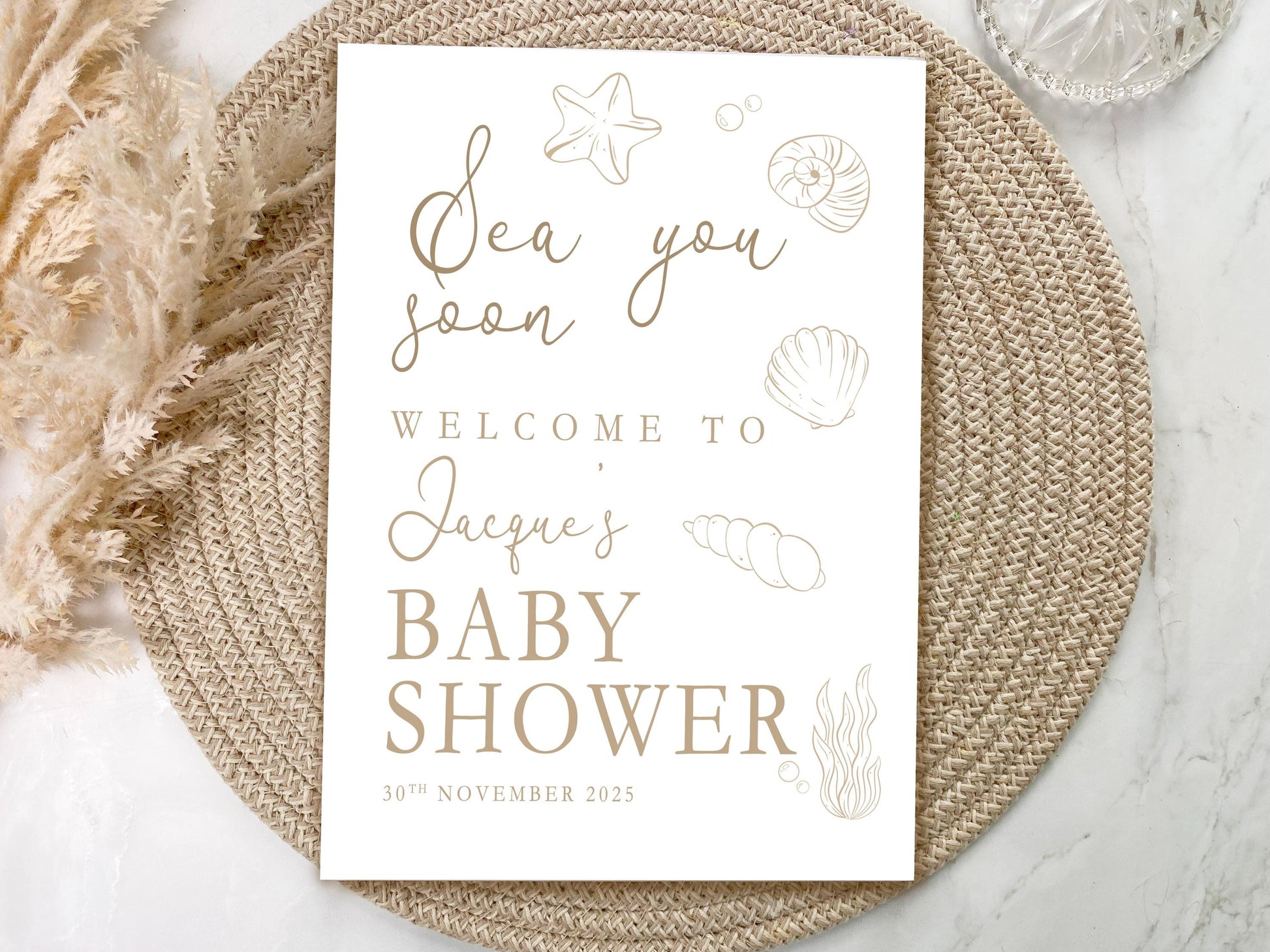 Sea Shell Baby Shower Poster: Customizable Keepsake, Neutral Theme