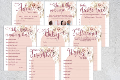Pink Arch Baby Shower Games: Prediction and Advice Cards Game, Girl Baby Shower, Mum To Be, Gender Reveal Party