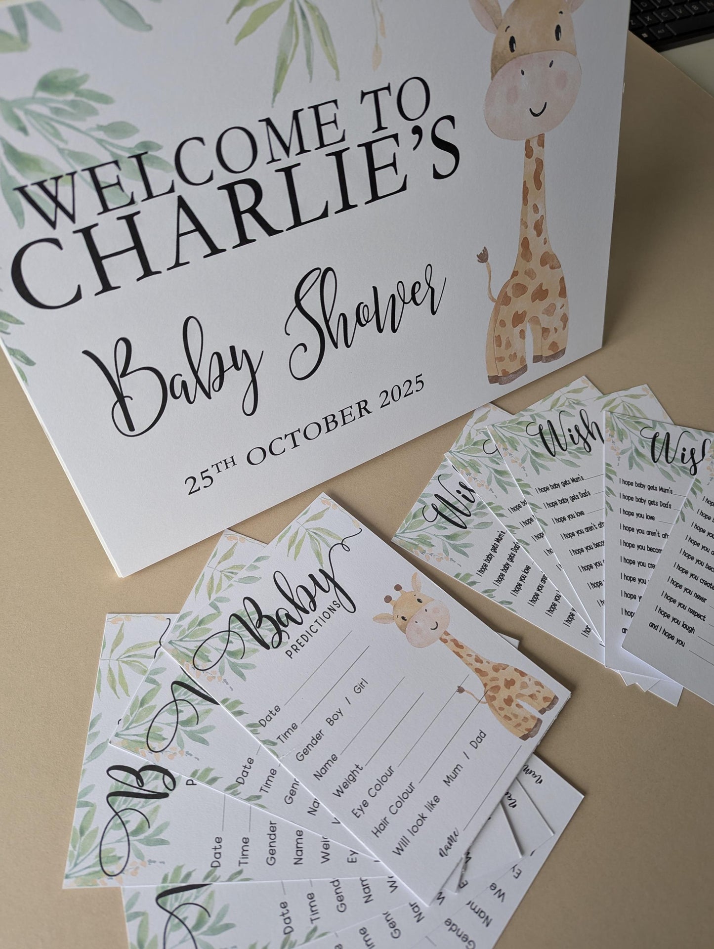 Giraffe Baby Shower Bundle, Prediction and Advice Cards Game, Gender Neutral Baby Shower, Mum To Be, Printed A6