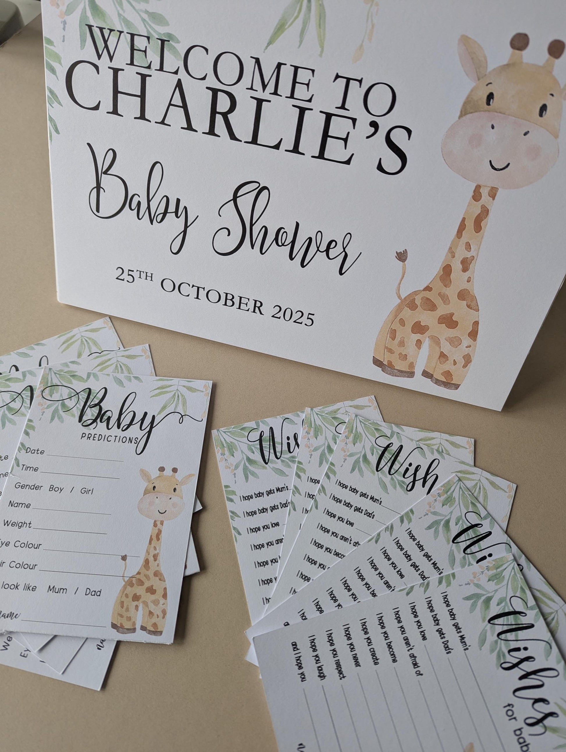 Giraffe Baby Shower Bundle, Prediction and Advice Cards Game, Gender Neutral Baby Shower, Mum To Be, Printed A6