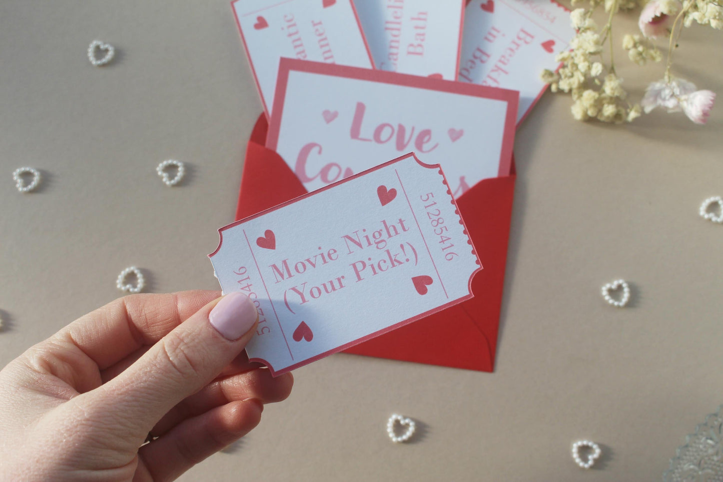 Loves Coupons for Valentine's Day, Customisable & Personalised Vouchers, Arcade Style Tickets