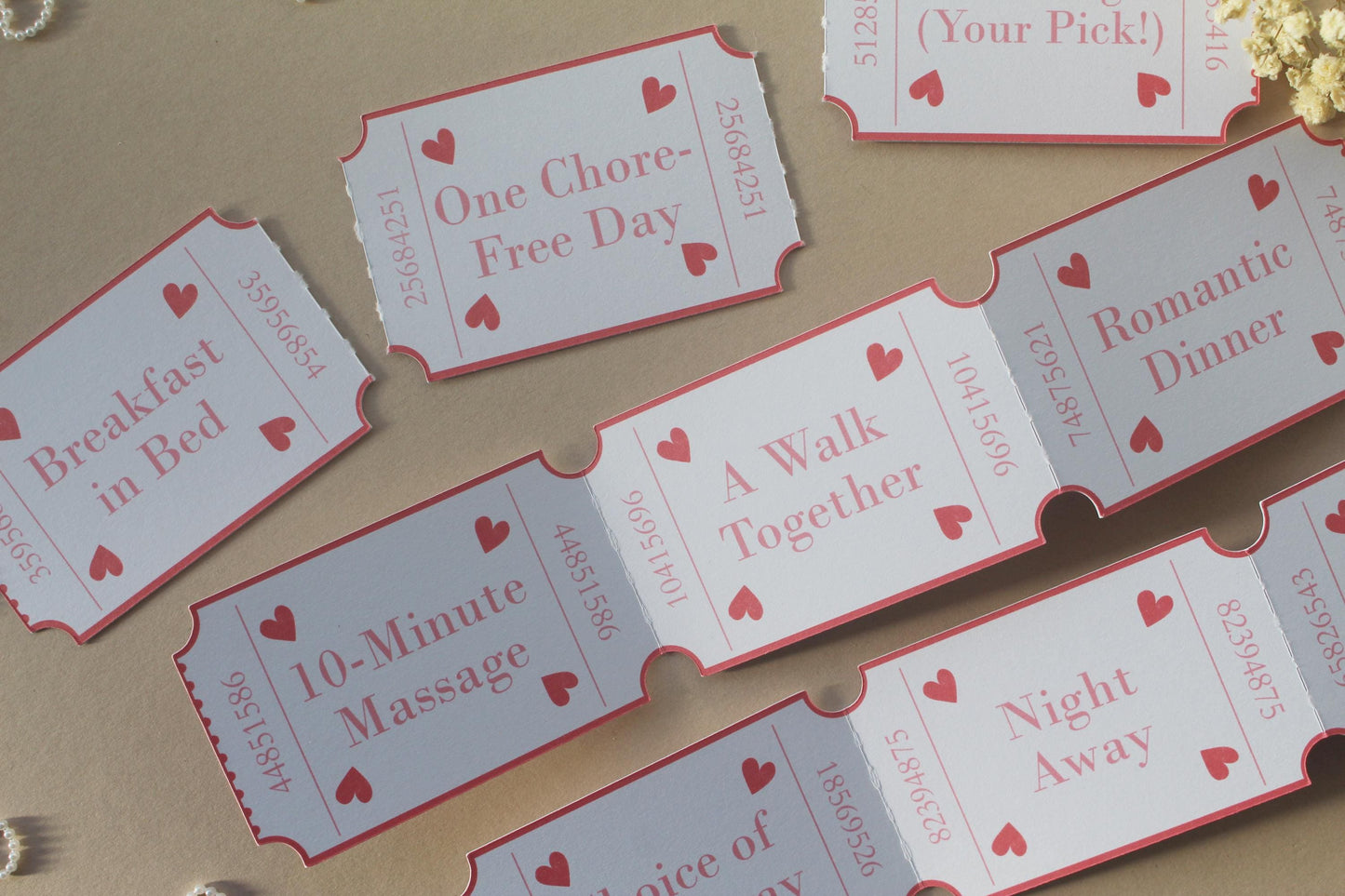 Loves Coupons for Valentine's Day, Customisable & Personalised Vouchers, Arcade Style Tickets