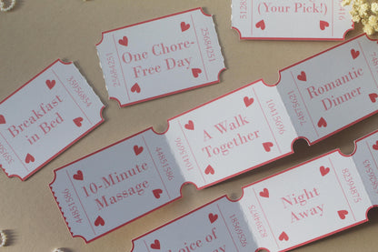Loves Coupons for Valentine's Day, Customisable & Personalised Vouchers, Arcade Style Tickets