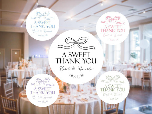 Wedding Stickers, Bow Theme, Thank You Favour Stickers, Personalised