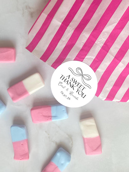 Wedding Stickers, Bow Theme, Thank You Favour Stickers, Personalised