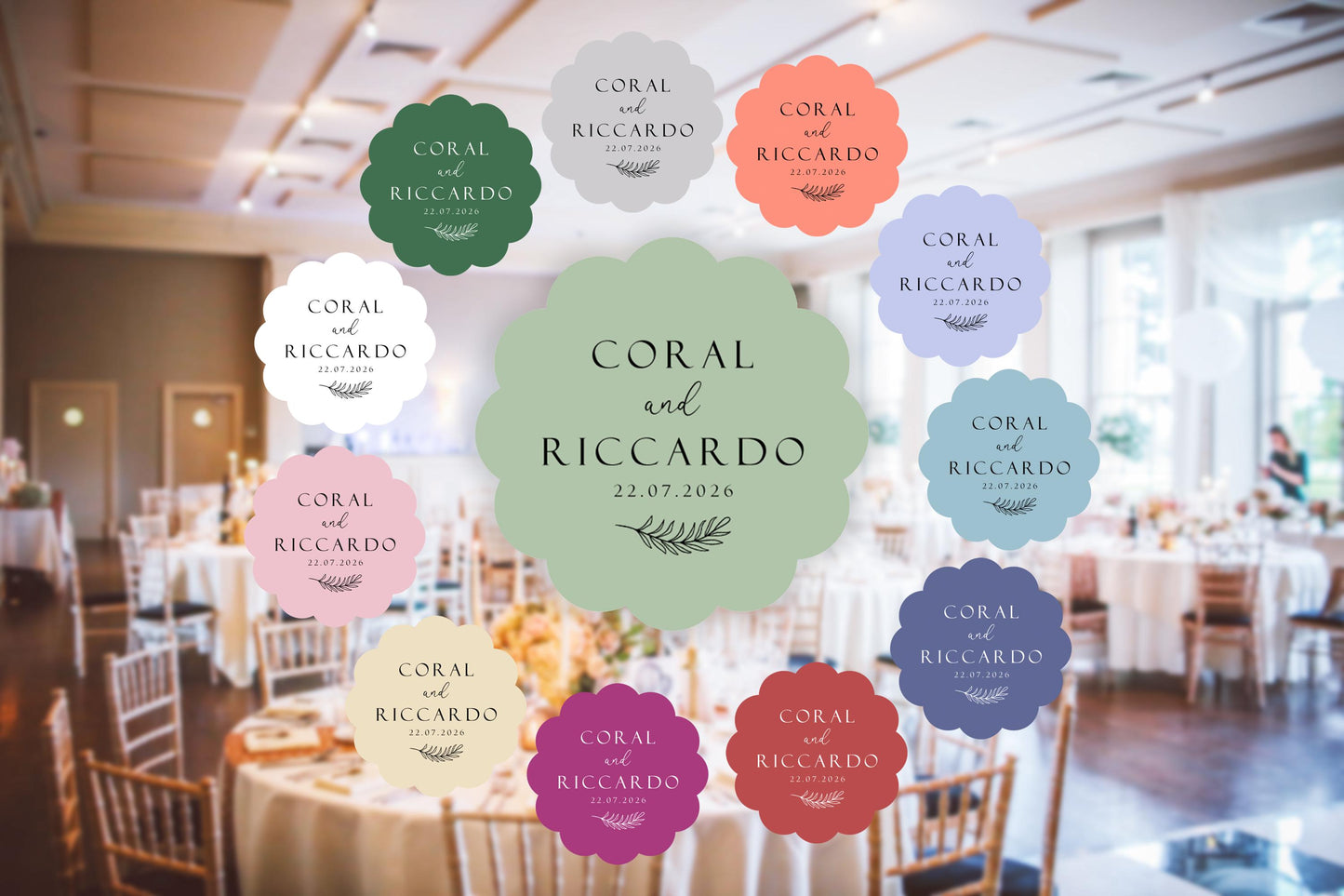 Wedding Stickers, Thank You Favour Stickers, Personalised, Scalloped