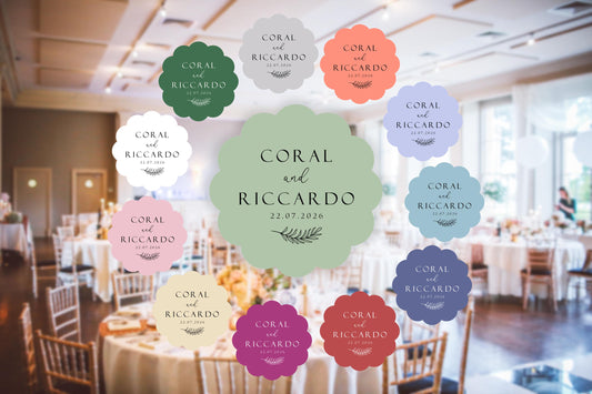 Wedding Stickers, Thank You Favour Stickers, Personalised, Scalloped