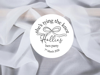 She's Tying The Knot Hen Party Stickers: Black Ribbon, Bow Theme, Bridal Shower Favour Stickers