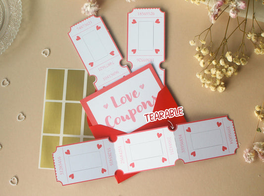 Loves Coupons for Valentine's Day, Blank Vouchers, Scratch-off, Arcade Style Tickets