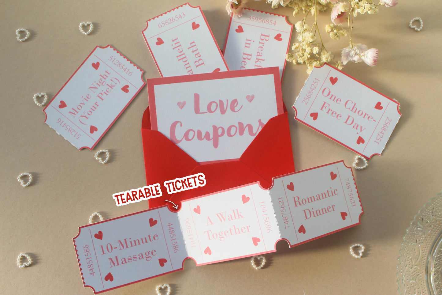 Loves Coupons for Valentine's Day, Customisable & Personalised Vouchers, Arcade Style Tickets