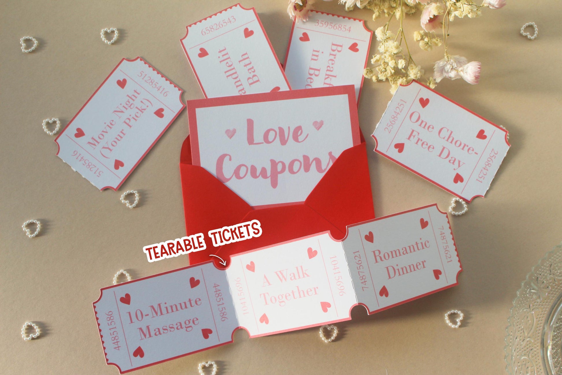 Loves Coupons for Valentine's Day, Customisable & Personalised Vouchers, Arcade Style Tickets