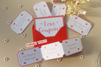 Loves Coupons for Valentine's Day, Customisable & Personalised Vouchers, Arcade Style Tickets
