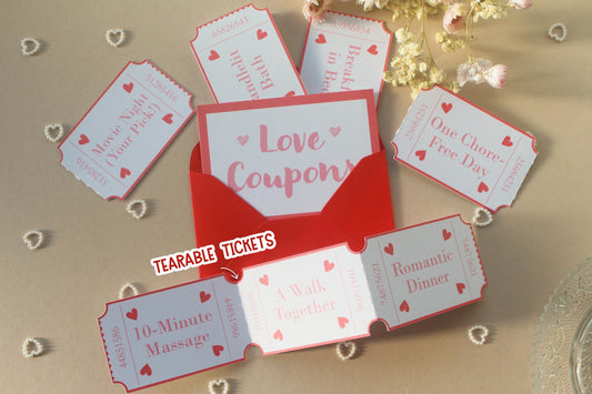 Loves Coupons for Valentine's Day, Customisable & Personalised Vouchers, Arcade Style Tickets