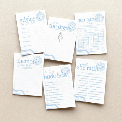 Hen Do Party Games Bundle, Last Dance, Mamma Mia, Bridal Bingo, Advice, Guess the Dress, Would She Rather