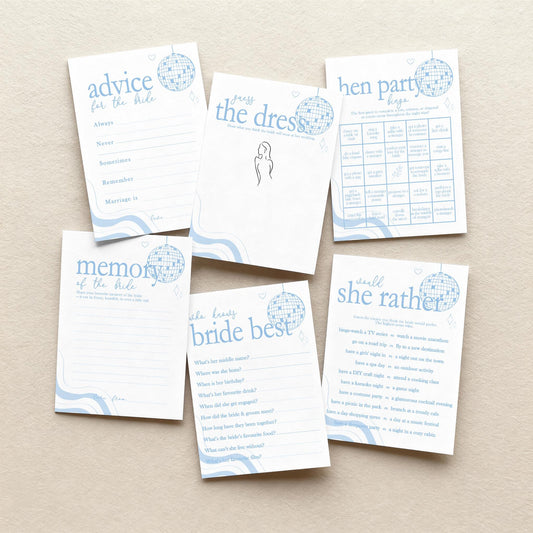 Hen Do Party Games Bundle, Last Dance, Mamma Mia, Bridal Bingo, Advice, Guess the Dress, Would She Rather