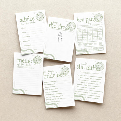 Hen Do Party Games Bundle, Last Dance, Bridal Bingo, Advice, Guess the Dress, Would She Rather